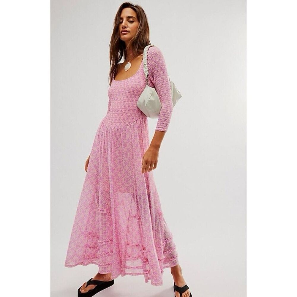 Free People Pink Lace Midi Dress